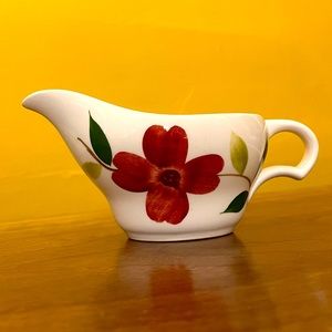 Vintage Blue Ridge Style Unmarked Hand Painted Creamer Small Pitcher Red Flower